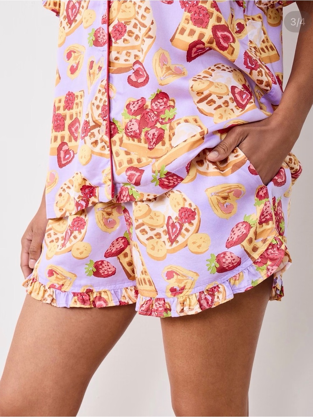 Printfresh Lavender Strawberry & Waffle Ruffle Pajama Shorts